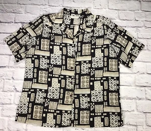 Studio Works Womens Vintage Button Front Short Sleeve Blouse Abstract Print - Picture 1 of 5