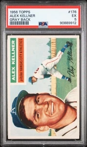 1956 Topps Alex Kellner (appena classificato) posteriore grigio psa 5 ex #176 a's Athletics  - Foto 1 di 4