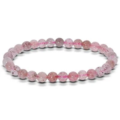 6mm Strawberry Quartz Gemstone Bead Unisex Stretch Bracelet - Image 1 of 3