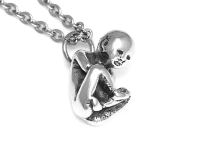 Human Fetus Necklace, Handmade Anatomical Jewelry in Pewter - Image 1 of 4
