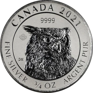 2021 Canada 3/4oz 9999 Silver $2 Great Horned Owl Reverse Proof Brilliant Unc! - Picture 1 of 2