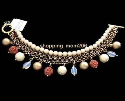 Lia Sophia «Позолоченная роза» матовый золотой тон w/стекло жемчуг, смола и кристалл браслет - Изображение 1 из 3