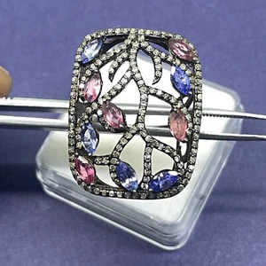 Natürliche Diamanten Turmalin Tansanit Cocktail Designer Ring 925 Silber US 7,75 - Bild 1 von 12