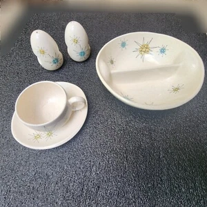 Minty Franciscan Atomic Starburst MCM Lot Salz Pfeffer Split Süßigkeiten Schale Teetasse  - Bild 1 von 12