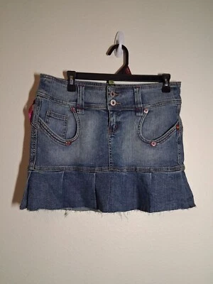 VTG DOLLHOUSE Mini Skirt Denim Blue Jean Y2K 90s Preppy Casual Skater Size 7/8 - Image 1 of 4