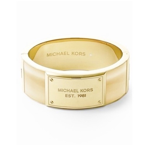 BRACCIALE BRACCIALE MICHAEL KORS TONO ORO LOGO HERITAGE TARGA CORNO CERNIERA MKJ3341