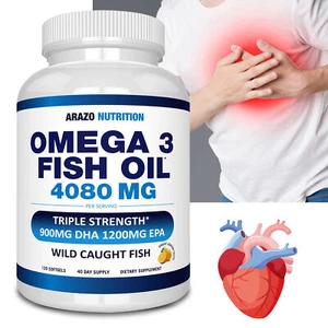 Arazo Nutrition Omega 3 Fish Oil - Heart & Brain Vision Health,Lower Cholesterol - Picture 1 of 8