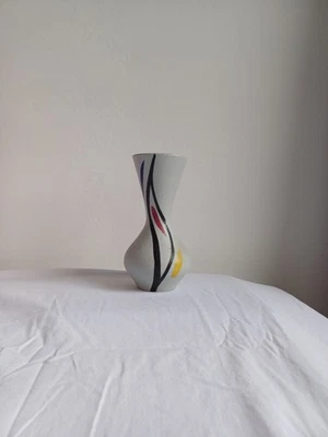 50er-60er Jahre Vintage Keramik Vase Scheurich Foreign Nr. 523/24, hellgrau/bunt - Bild 1 von 4