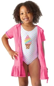 FLAPDOODLES Swimsuit & Cover-up - Girls 3T Pink Ice Cream w/Ruffles NIB - Picture 1 of 11