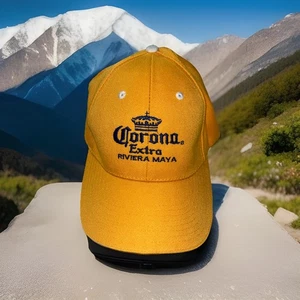 New Corona Extra Beer Hat Yellow One Size Stretch Fit Baseball Cap w/ Black Mark - Picture 1 of 24
