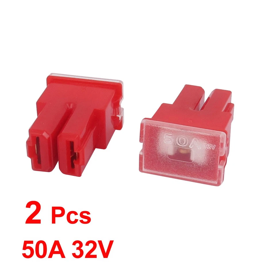 Auto Car Truck 50A 32V Female PAL 2 Terminal Slow Blow Fuse Red 2Pcs - Image 1 of 1