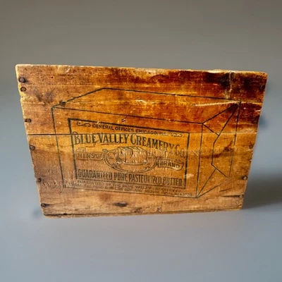 Rare Antique Vintage BLUE VALLEY Creamery BUTTER Wood CRATE Advertising Sign - Image 1 of 4