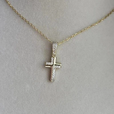 1Ct Round Cut Lab Created Diamond Women's Cross Pendant 14K Yellow Gold Plated - Image 1 of 4