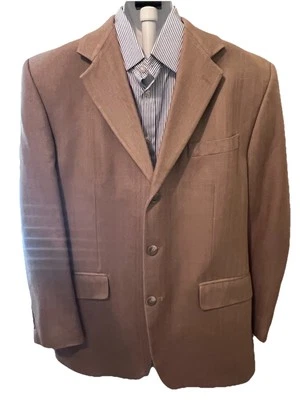 Chaps Blazer Mens 100% Silk Tan Herringbone  3 Button Sport Coat Suit Jacket 40R - Imagem 1 de 4