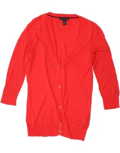 TOMMY HILFIGER Womens 3/4 Sleeve Cardigan Sweater UK 6 XS Red Cotton BL02 - Picture 1 of 3