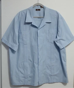 Cafe Luna Blue Men's Shirt Short Sleeve Linen Cotton Panel Woven Size 2X (50/52) - Picture 1 of 7