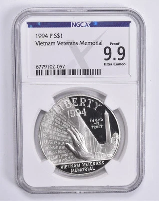 Proof 9.9 UCam 1994-P Vietnam Memorial Commemorative Dollar NGC X NGCX - Image 1 of 4