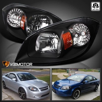 Fits 2005-2010 Chevy Cobalt 07-09 Pontiac G5 05-06 Pursuit Black Headlights Lamp - Imagem 1 de 4