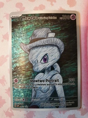 Mewtu Pokemon Grey Felt Hat Van Gogh Stil Custom Card Holo - Bild 1 von 4