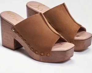 Sam Edelman Womens Leather Open Toe Slide On Sandals Heels Beige Size 8 - Picture 1 of 9