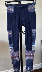 prAna Blue Highway Leggings Womens XS Blue Aztec Print Pull On Skinny Active - Picture 1 of 11