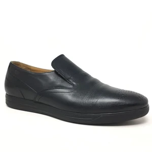 Saks Fifth Avenue Guile Loafers Shoes Mens Size 10 Black Leather Slip On Italy - Picture 1 of 11