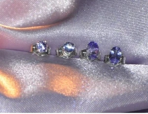 TWO PAIRS OF PETITE TANZANITE EARRINGS 5mm X 3mm OVAL & 3mm ROUND - Picture 1 of 5