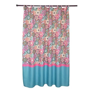 Waffle Texture Folk Multi-Colored Bright Floral Pattern Shower Curtain - Picture 1 of 4