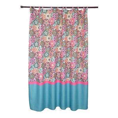 Waffle Texture Folk Multi-Colored Bright Floral Pattern Shower Curtain - Image 1 of 4