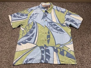Quiksilver Waterman Shirt Mens XL Green Blue Leaf Floral Print Short Sleeve - Picture 1 of 8