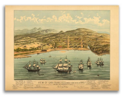 San Francisco California 1846 Historic Panoramic Town Map - 18x24 - Image 1 of 4