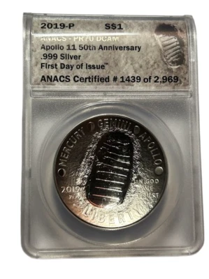 ANACS 2019 P PF70 DCAM Apollo 11 50th Anniversary Silver S$1 - Image 1 of 2