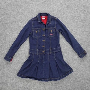 Dickies Dress Girls Large Denim Blue Jean Long Sleeve Button Short School Kids - Picture 1 of 20