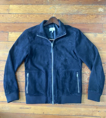 Chaqueta de cuero gamuza negra Reiss Foto 1 de 4