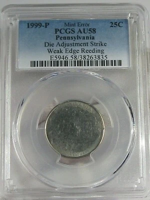1999-P Mint ERROR Washington Pennsylvania Quarter - Die Adjustment PCGS AU58. #4 - Image 1 of 4