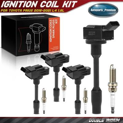 4x Bobina de encendido y 4x Kit de bujías dobles de iridio para Toyota Prius 2016-2022 Foto 1 de 4