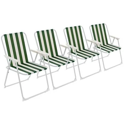 Portable Low pliant Camping Patio Plage Chaise Meubles - x4 Stripe vert - Photo 1/4