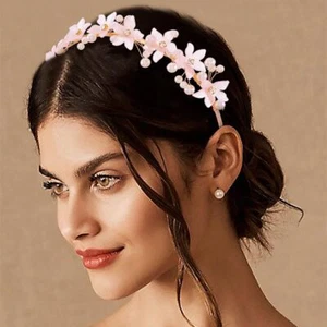 Flower Pearl Rhinestone Headband Floral Bridal Hair Accessories Gold Pink - Picture 1 of 7