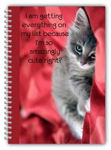 A5 GREY KITTEN CAT CHRISTMAS XMAS NOTEBOOK 100 LINED BLANK PAGES NOTE PAD GIFT - Picture 1 of 2