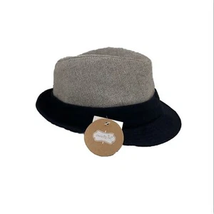Mudpie Fedora Herringbone Band Ribbed Brim Two Toned Grey Navy Blue - Picture 1 of 16