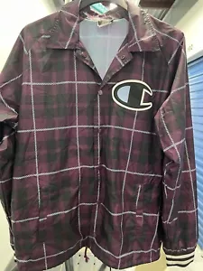 Champion Life Mens Satin Coach Jacket Plaid Purple Snap Button Waterproof M - Picture 1 of 10