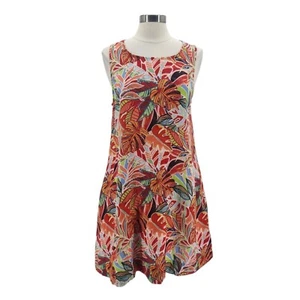 C&C California Womens Large Dress Linen Mini Tropical Floral Multicolor Boho - Picture 1 of 8