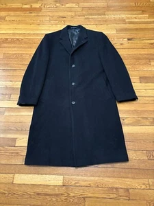 RALPH Ralph Lauren Mens Overcoat Black Wool Cashmere Trench Top Coat Jacket 46L - Picture 1 of 9