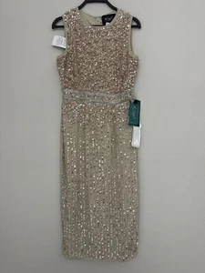 NWT Mac Duggal Nude Sequined Sleeveless Beaded Dress 10509 Size 4 - Picture 1 of 13