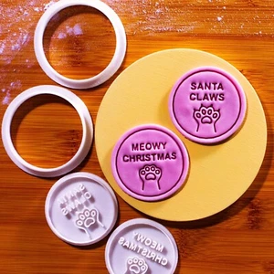 Meowy Christmas & Santa Claws Mini 2" Cookie Cutter & Stamp Set Cat treats paw - Picture 1 of 5