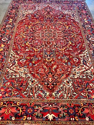 7'9"x11'4" Hand-Knotted Wool Geometric Herize Area Rug - Handmade Tribal Carpet - Image 1 of 4