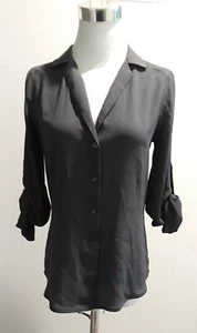 Halston Heritage Spread Collar Button down Blouse Shirt Long sleeve Charcoal XS - Picture 1 of 7