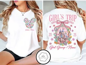 Personalized Coquette Bow Disney Castle Girl Trip Unisex Adult Kid Tee 592027 - Picture 1 of 10