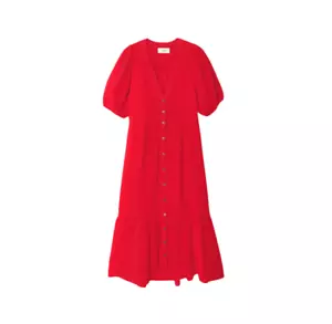 Abito midi donna Xirena Lennox XL rosso cotone garza scollo a V maniche corte a strati - Foto 1 di 11
