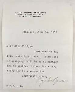 Carta firmada por el historiador Harry Pratt Judson presidente de la Universidad de Chicago 1913 - Imagen 1 de 6